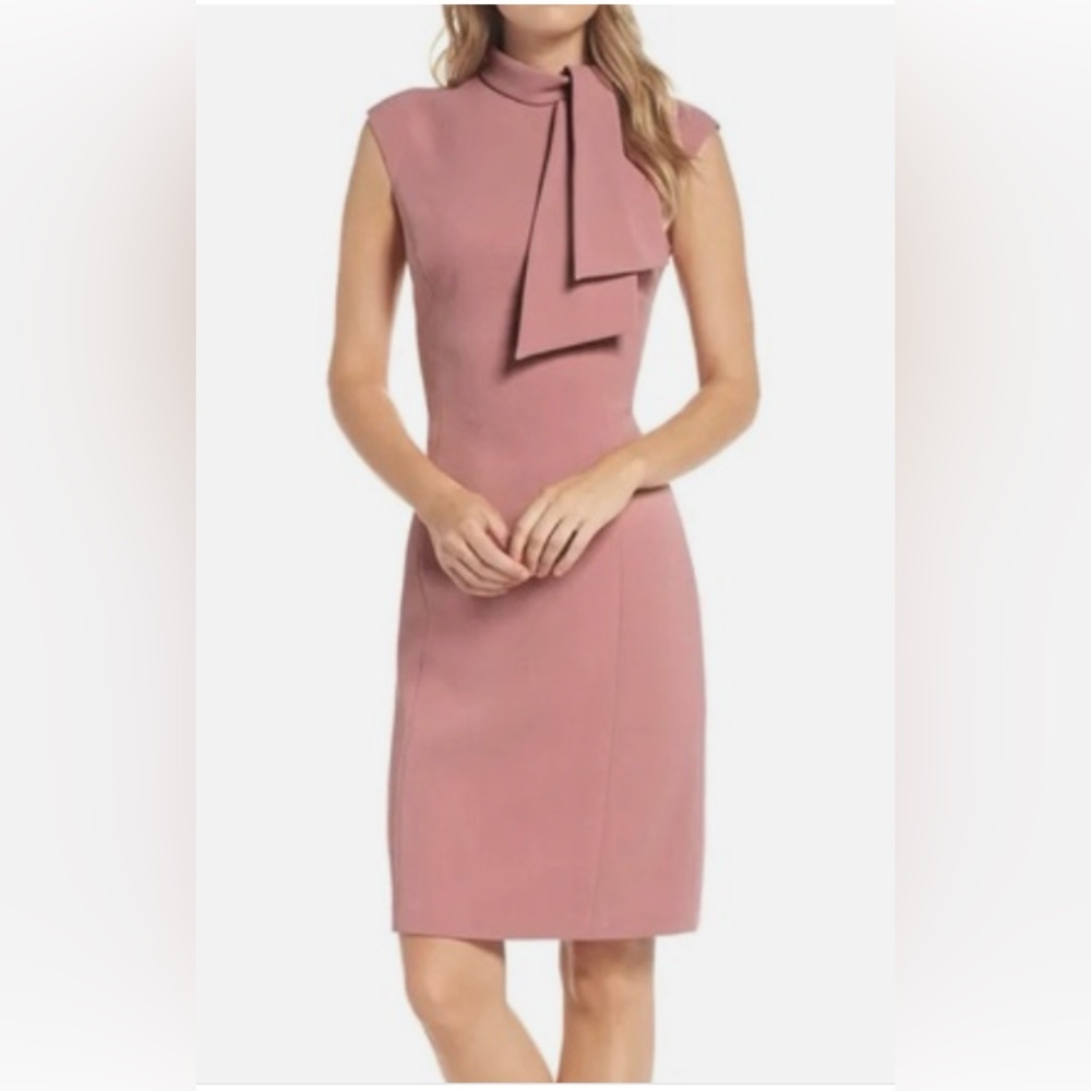 Elegant Mauve Tie-Neck Midi Dress